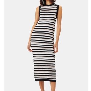 Amour Vert XS Black & White Striped Sleeveless Knit Midi Dress